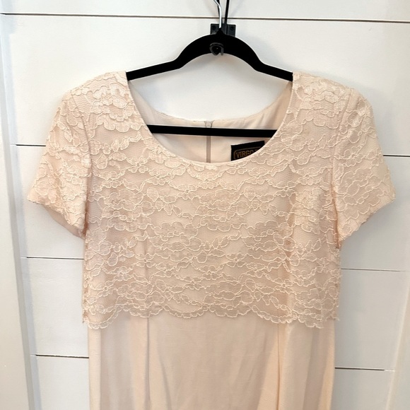 Y2K VIRGO II 12 pale pink lace midi woman nylon bridal coastal party dress - Picture 3 of 9